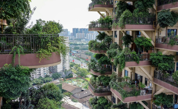 China is struggling to curb its carbon emissions, but that does not stop some living complexes like this one in Sichuan province's Chengdu from promoting green spaces