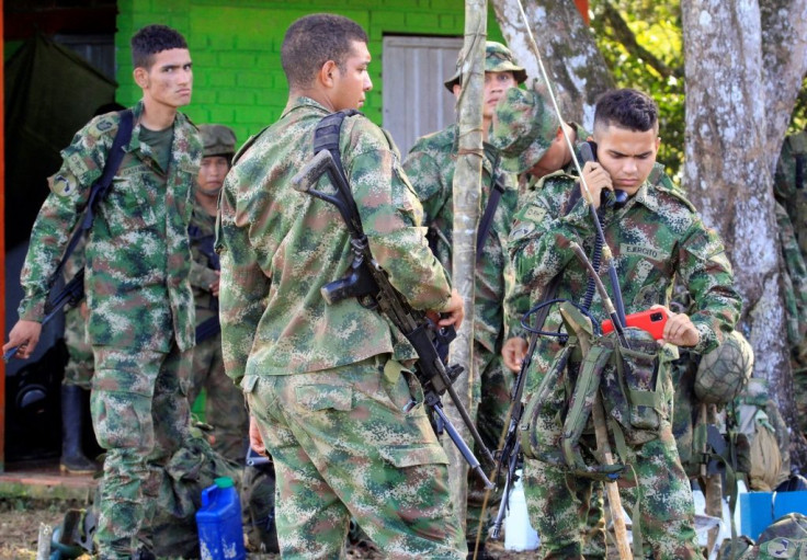 Colombian soldiers are seen after being released by coca growers who took them hostage for two days