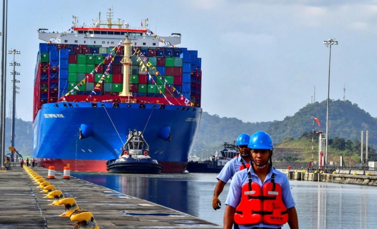 A Chinese container ship is seen at the Panama Canal in December 2018