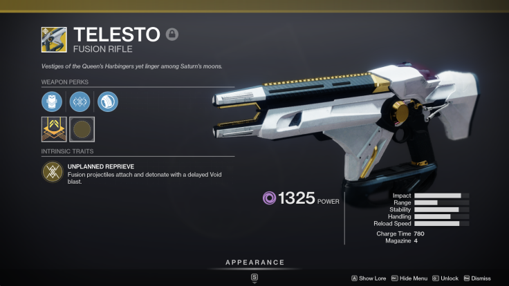 Telesto is an exotic fusion rifle that's infamous for being incredibly buggy