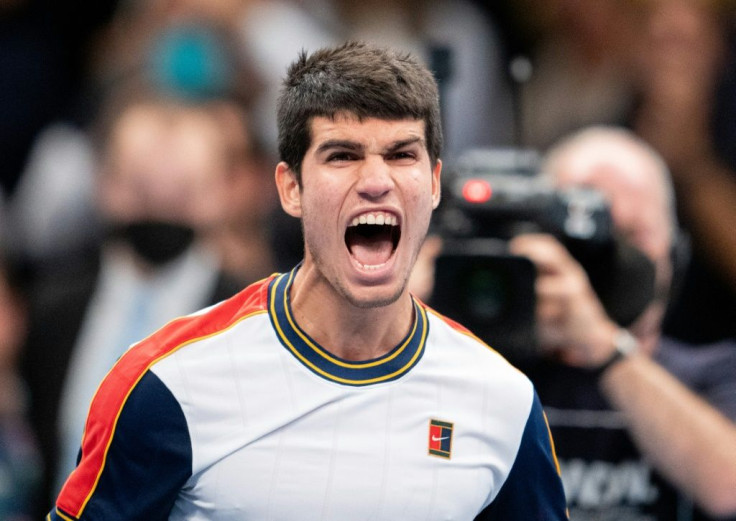 Young gun: Carlos Alcaraz enjoying his victory over Matteo Berrettini