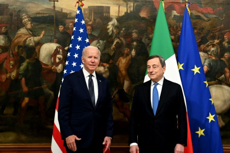 Joe Biden (L) hopes to convince other leaders like Italy's Mario Draghi that the US has a plan to deal with climate change