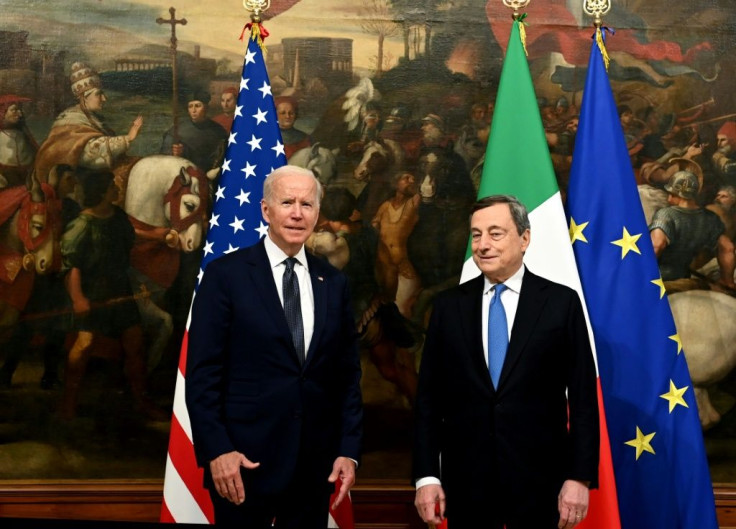 Joe Biden (L) hopes to convince other leaders like Italy's Mario Draghi that the US has a plan to deal with climate change