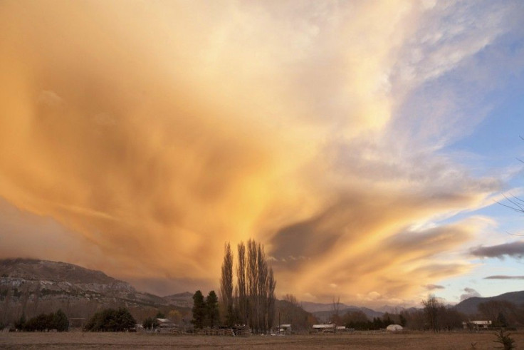 Spectacular view of ash cloud from Chilean Volcano near sunset