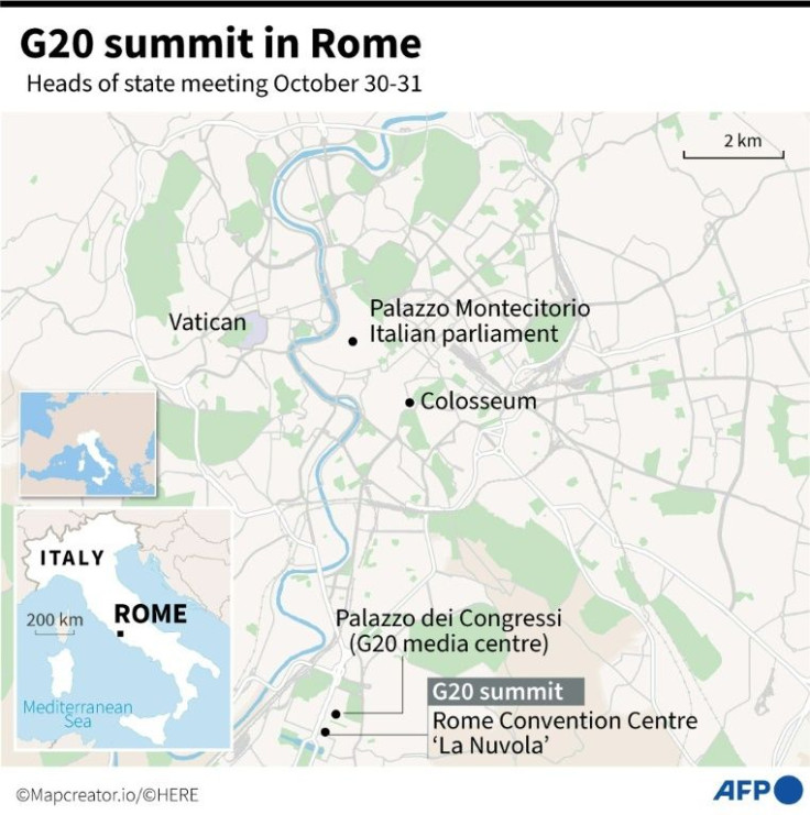 Map of the Italian capital Rome showing where the G20 national leaders will be meeting this weekend.