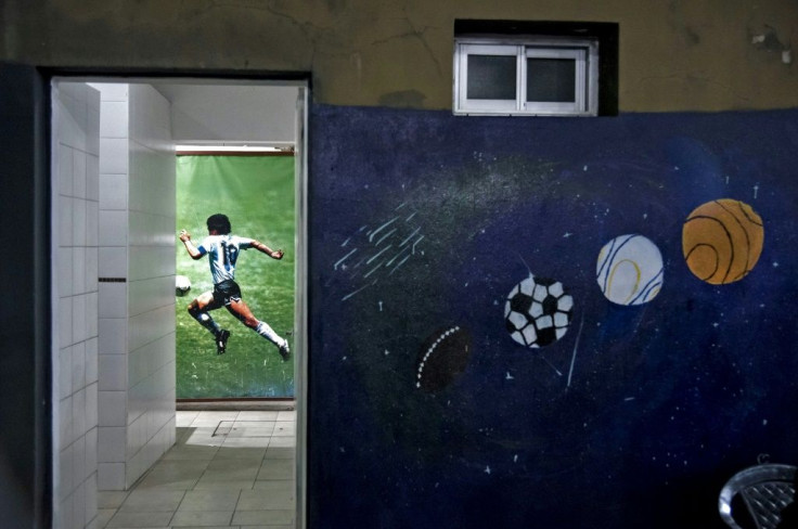 A view of murals on the walls of the 'Maradonian Church' in Rosario, Argentina as the football legend was honored shortly before the one-year anniversary of his death