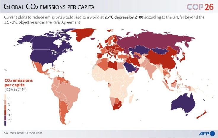 Map showing CO2 emissions per capita per country, according to the Global Carbon Atlas