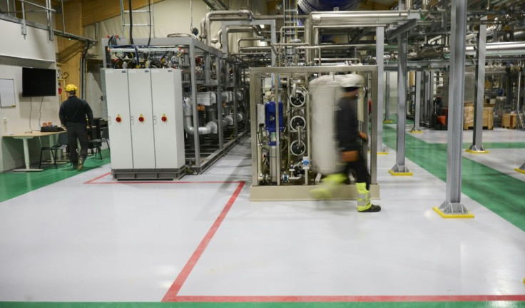 The Climeworks factory has fans in front of the collector, drawing in ambient air and releasing it