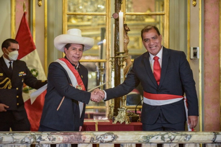 Peru's President Pedro Castillo (L) appointed interior minister Luis Barranzuela during a ceremony in Lima last month
