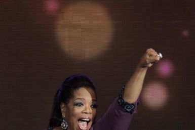 Oprah Winfrey gestures during the taping of &quot;Oprah's Surprise Spectacular&quot; in Chicago