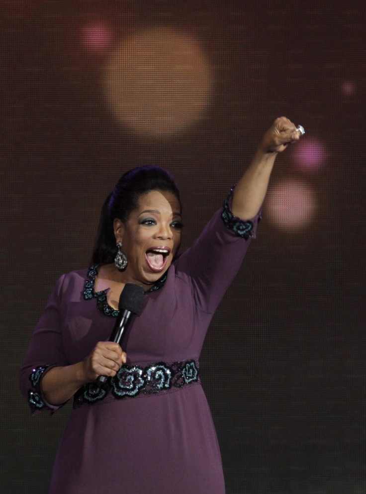 Oprah Winfrey gestures during the taping of &quot;Oprah's Surprise Spectacular&quot; in Chicago