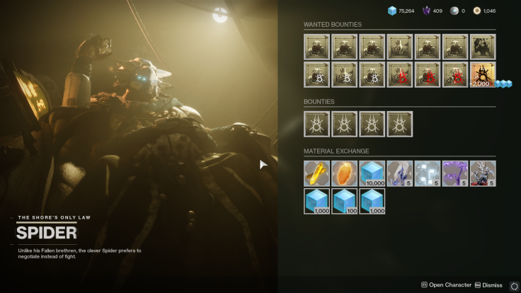 In Destiny 2, Bounties and Resources can be bought from Spider at the Tangled Shore