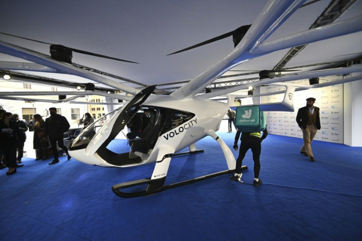 The VoloCity air taxi on display in central Rome