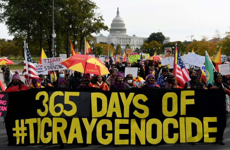Demonstrators marched in Washington on Thursday on the first anniversary of the war