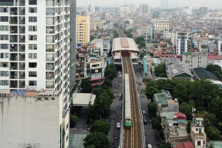 Hanoi's first urban metro train on its first day of operation