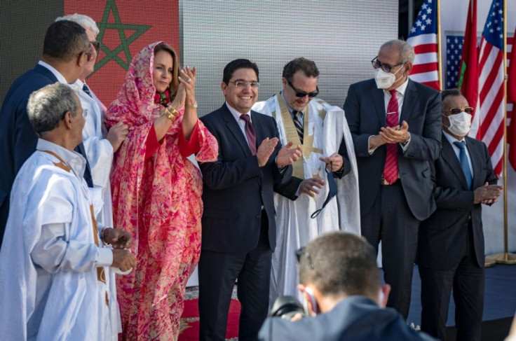 Moroccan Foreign Minister Nasser Bourita welcomes an official US delegation to the Western Sahara town of Dakhla in January following president Donald Trump's recognition of Moroccan sovereignty over the territory
