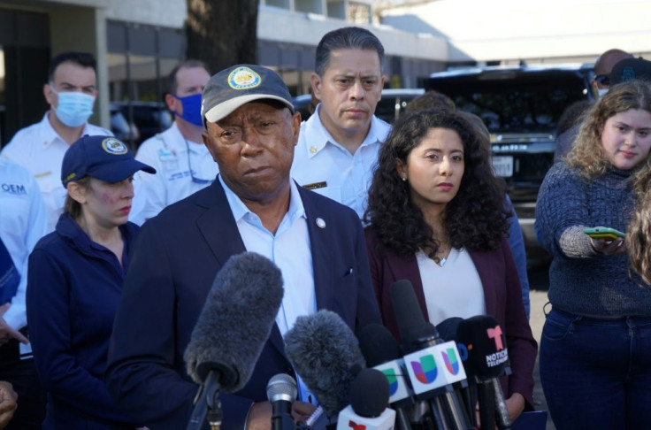 Houston Mayor Sylvester Turner speaks at press conference near NRG Park on November 6, 2021