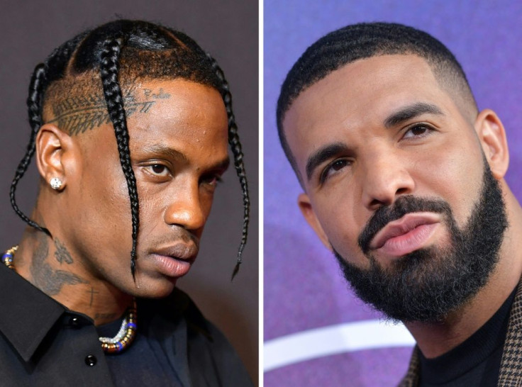 Rappers Travis Scott (L) and Drake have been sued for inciting "mayhem" at the Astroworld concert on November 5, 2021, during which eight people were killed when the crowd surged the stage