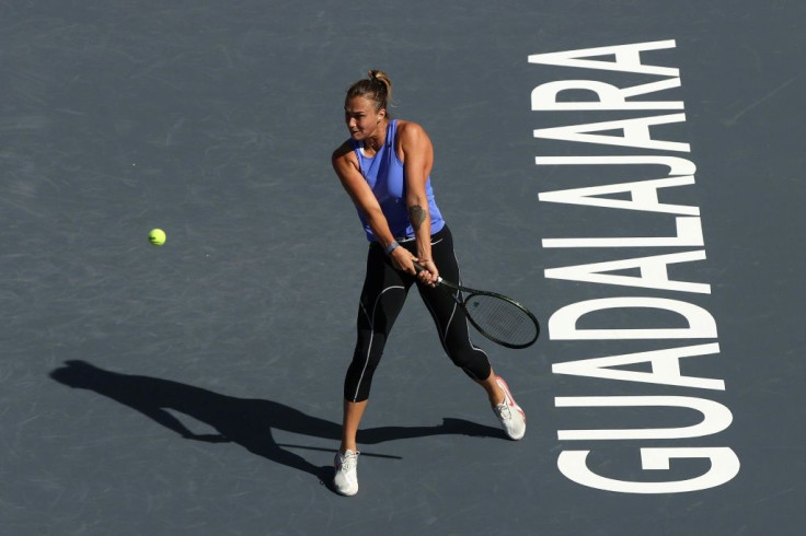 Top seed Aryna Sabalenka of Belarus practices ahead of this week's WTA Tour Finals in Guadalajara, Mexico