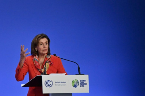 US Speaker of the House Nancy Pelosi speaks at a session during the COP26 UN Climate Change Conference in Glasgow on November 9, 2021