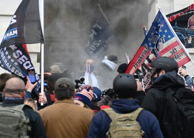 Trump supporters are seen outside the US Capitol during the violent attack on January 6, 2021