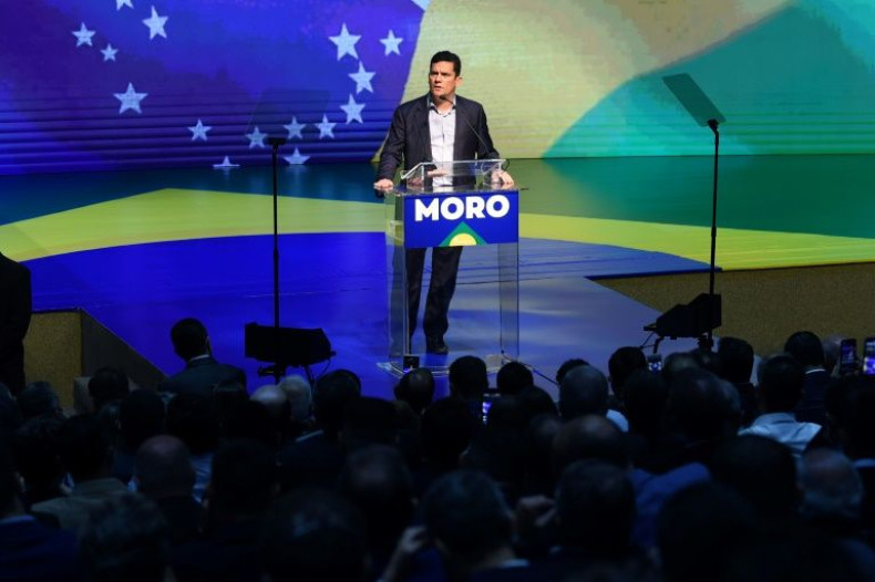 Former Brazilian judge and Justice Minister Sergio Moro speaks during an event to announce his affiliation to the Podemos party in Brasilia, on November 10, 2021