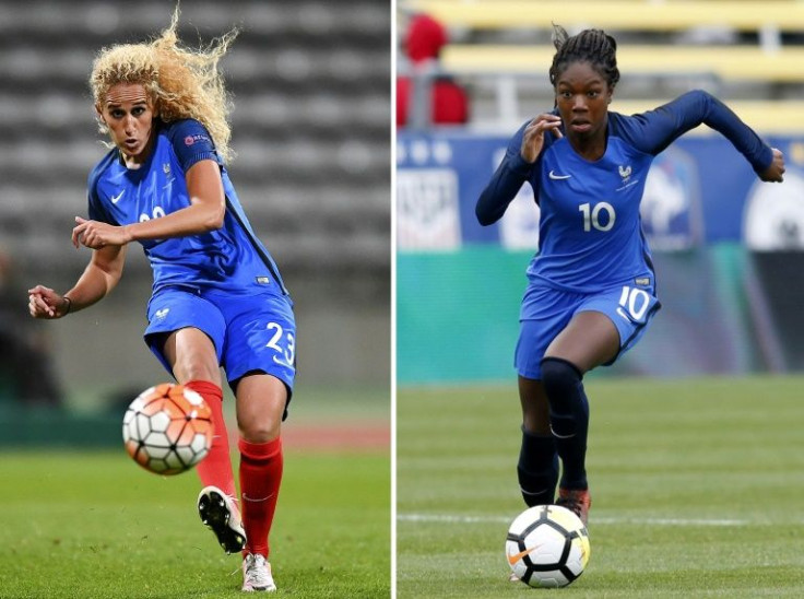 Aminata Diallo, right, has been detained by police after her PSG teammate Kheira Hamraoui, left, was violently attacked
