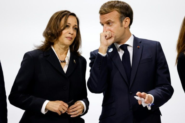 US Vice-President Kamala Harris with French President Emmanuel Macron in Paris on Thursday