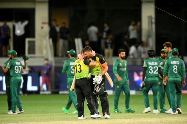 Final flourish: Australia's Matthew Wade and Marcus Stoinis celebrate