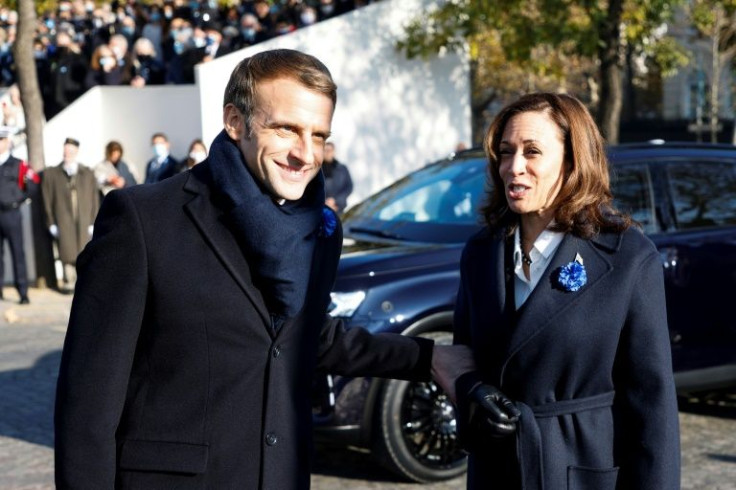 US Vice President Kamala Harris, seen here with Emmaniel Macron in Paris on Thursday, represented the United States at the Libya talks
