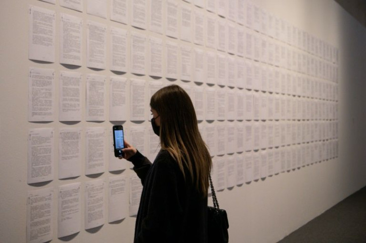 On one of the museum's walls are pages from a diary of a resident of Wuhan, epicentre of the coronavirus pandemic
