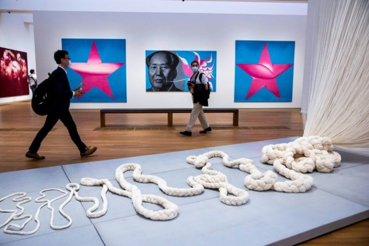 Braiding (1998) by Lin Tianmiao (bottom) and Rouge 1992 (1992) by Li Shan (above) at the new M+ Museum in Hong Kong