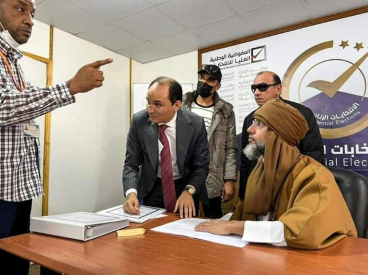 Seif al-Islam Kadhafi (R) registered in Libya's southern city of Sebha to run in the country's December, 2021 presidential election