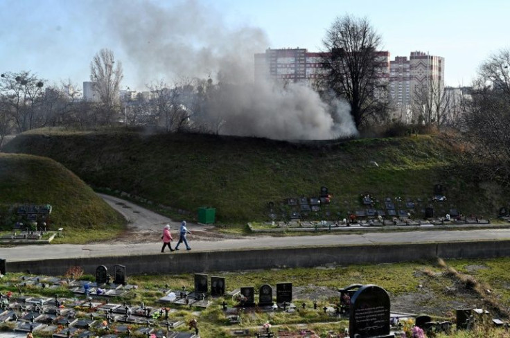 Smoke rises from the crematorium of a Kiev cemetery, amid high Covid death figures in Ukraine