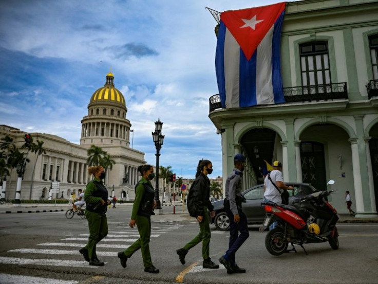 Cuban police patrol the streets of Havana on November 15, 2021 to prevent protesters from assembling