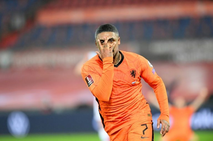 Steven Bergwijn celebrates after scoring in the win over Norway