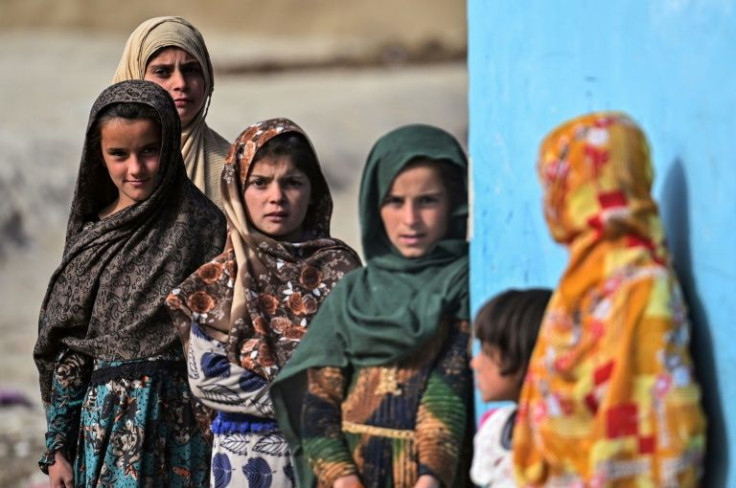 Girls in Paktika province, Afghanistan, which the Taliban says faces economic turmoil if the US Congress does not unfreeze their assets