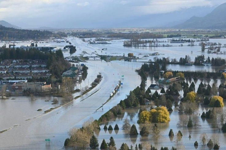 This aerial handout image taken by the City of Abbotsford shows flooding on the Sumas Prairie, British Columbia, Canada
