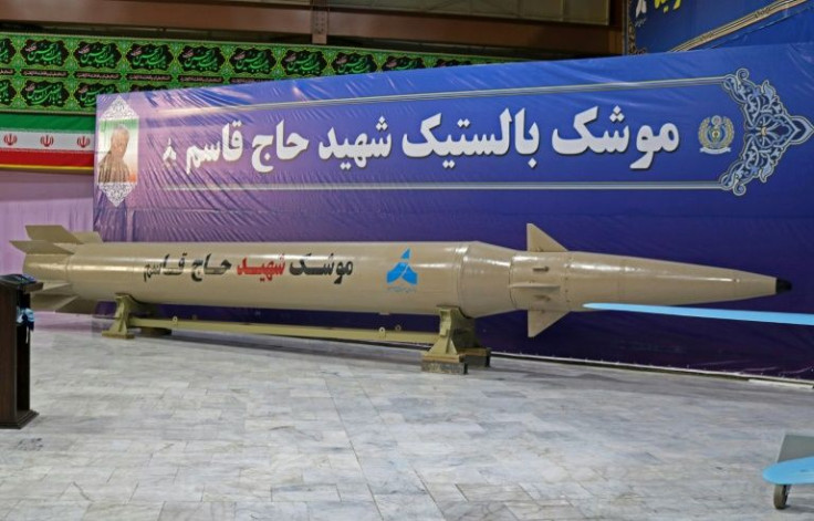 A handout picture provided by Iran's Defence Ministry on August 20, 2020, shows a ballistic missile named "Ghassem Soleimani" (Qasem Soleimani), after the late commander of Iran's Revolutionary Guard Corps (IRGC) who was killed in a US drone strike earlie