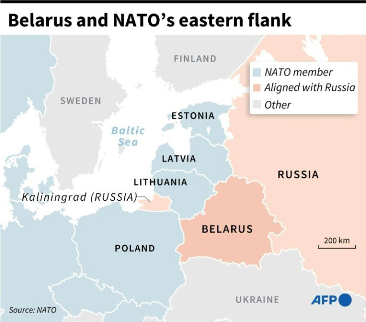 Map of eastern Europe showing NATO's eastern flank with Belarus and Russia