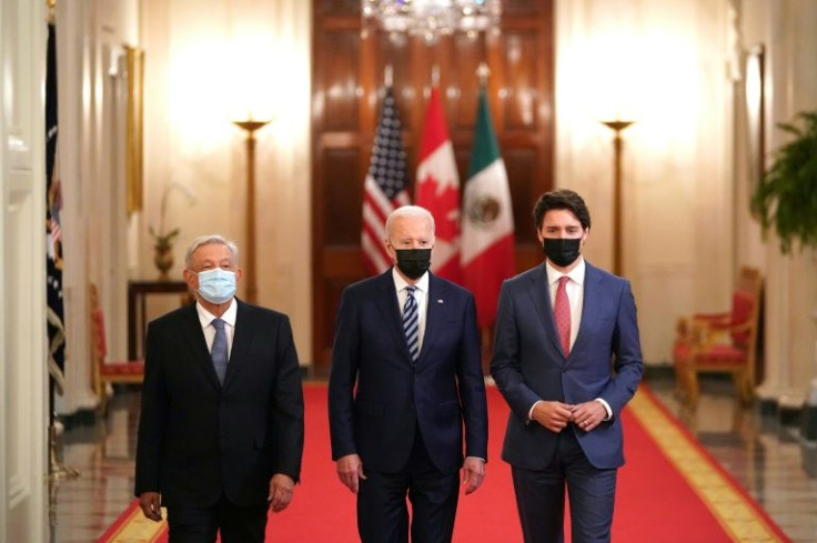 US President Joe Biden, Canada's Prime Minister Justin Trudeau and Mexico's President Andres Manuel Lopez Obrador hold their first North American leaders summit since 2016