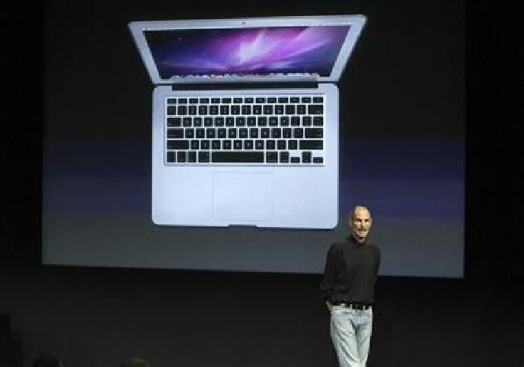 Apple CEO Steve Jobs unveils the company&#039;s latest thinner MacBook Air during a news conference at Apple Inc. headquarters in Cupertino, California October 20, 2010.