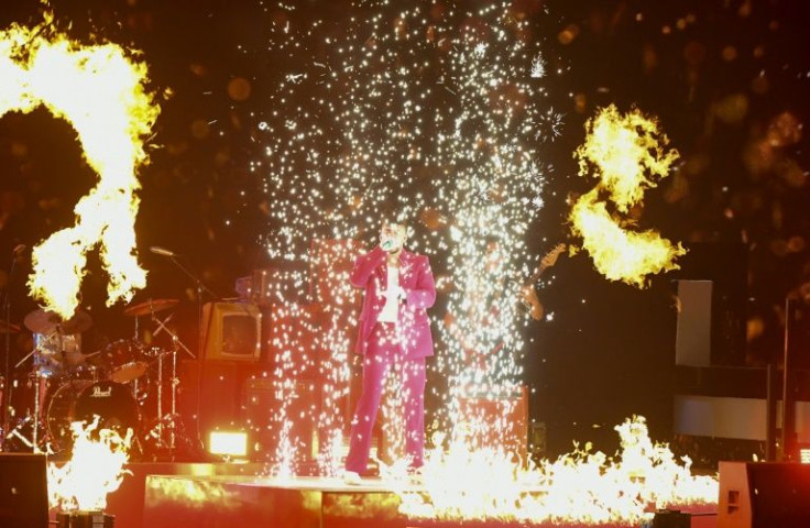 Puerto Rican singer Bad Bunny performs during the 22nd Annual Latin Grammy awards at the MGM Grand Arena in Las Vegas