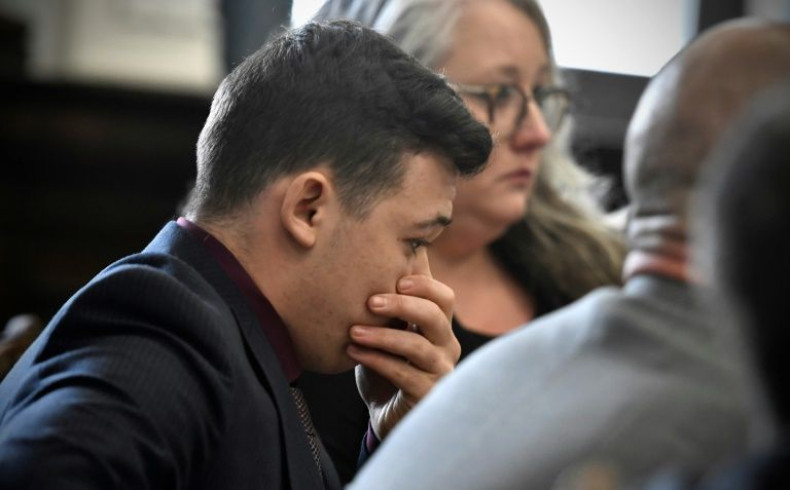 Kyle Rittenhouse reacts as he is found not guilty for shooting and killing two men and wounding another during protests and riots in Kenosha, Wisconsin in 2020