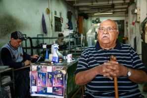 Jamil Kopti, 90, the oldest shoemaker in Amman, at his workshop in Jordan's capital