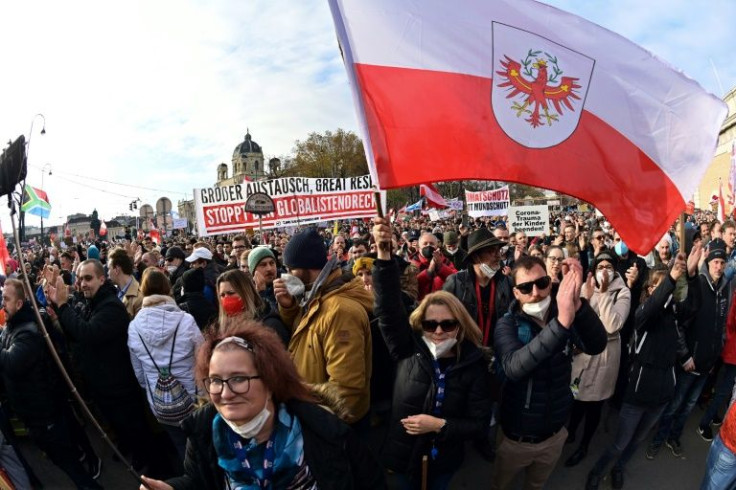 A crowd of 40,000 marched through Vienna decrying measures taken to curb the coronavirus
