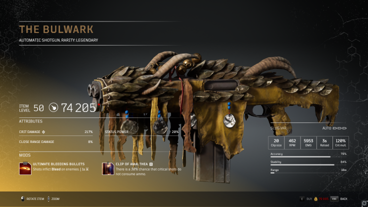 The Bulwark legendary shotgun from Outriders