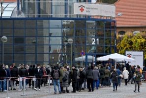 Germans queue up at a Covid vaccination centre in Berlin