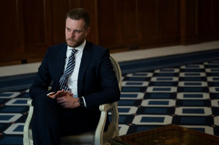 Lithuanian Foreign Minister Gabrielius Landsbergis speaks during an interview with AFP in Washington