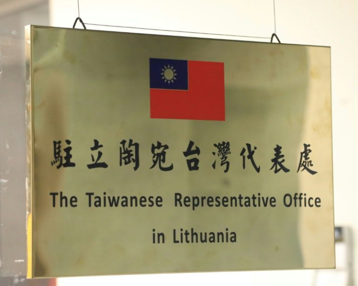 The name plaque at the Taiwanese Representative Office in the Lithuanian capital Vilnius in November 2021